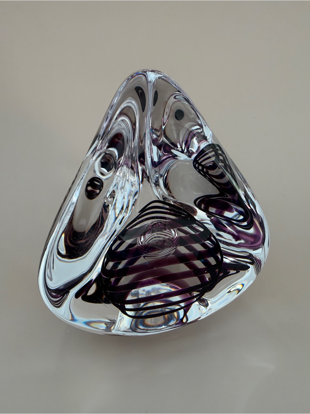 Vintage Signed 1989 Studio Ahus Purple Swirl Swedish Art Glass Paperweight